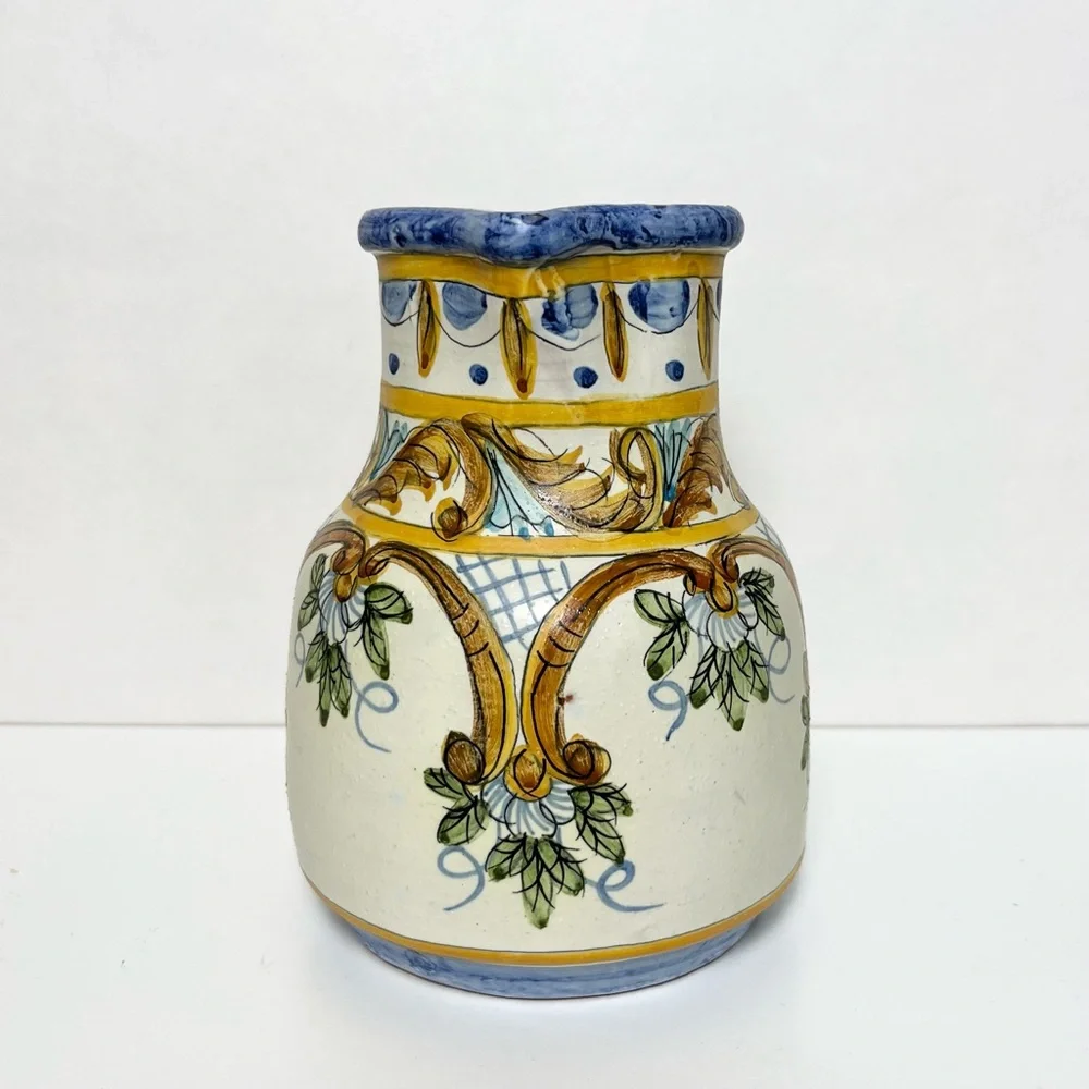 Vintage Handpainted Pottery Pitcher Jug Olaria De Almancil Algarve Portugal